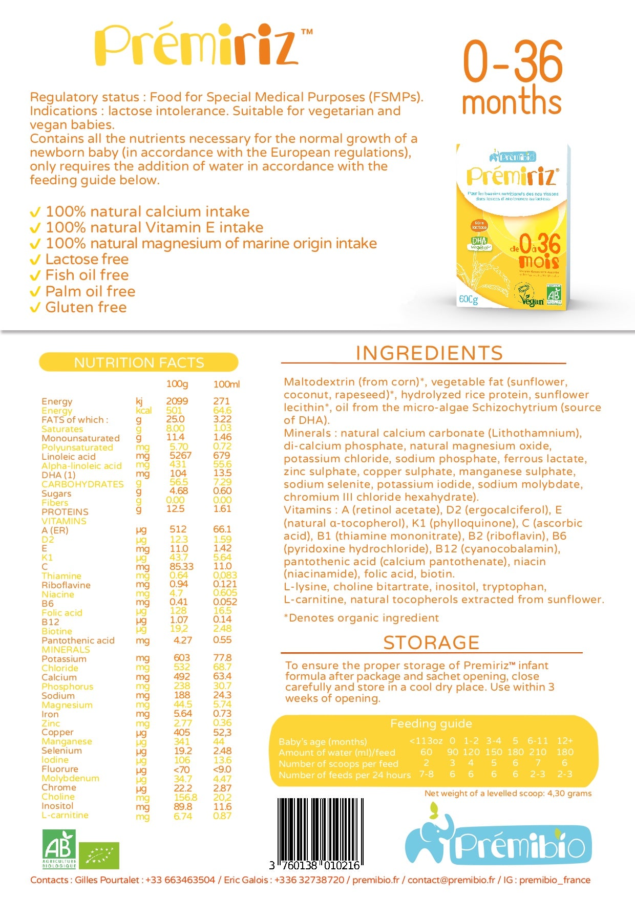 Premibio - Premiriz Vegan 0-36 months • 600g