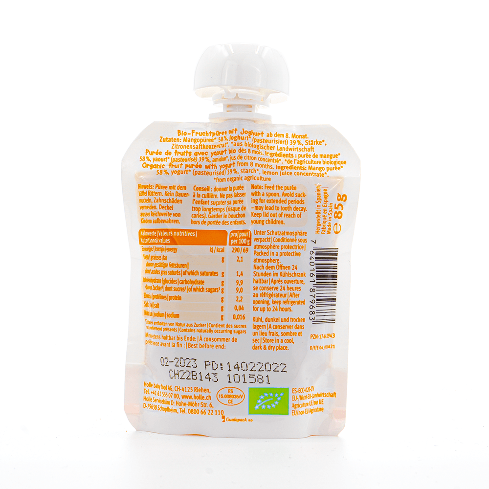 Holle Mango Monkey: Mango & Yogurt (8+ Months) - 6 Pouches - Emmbaby Canada