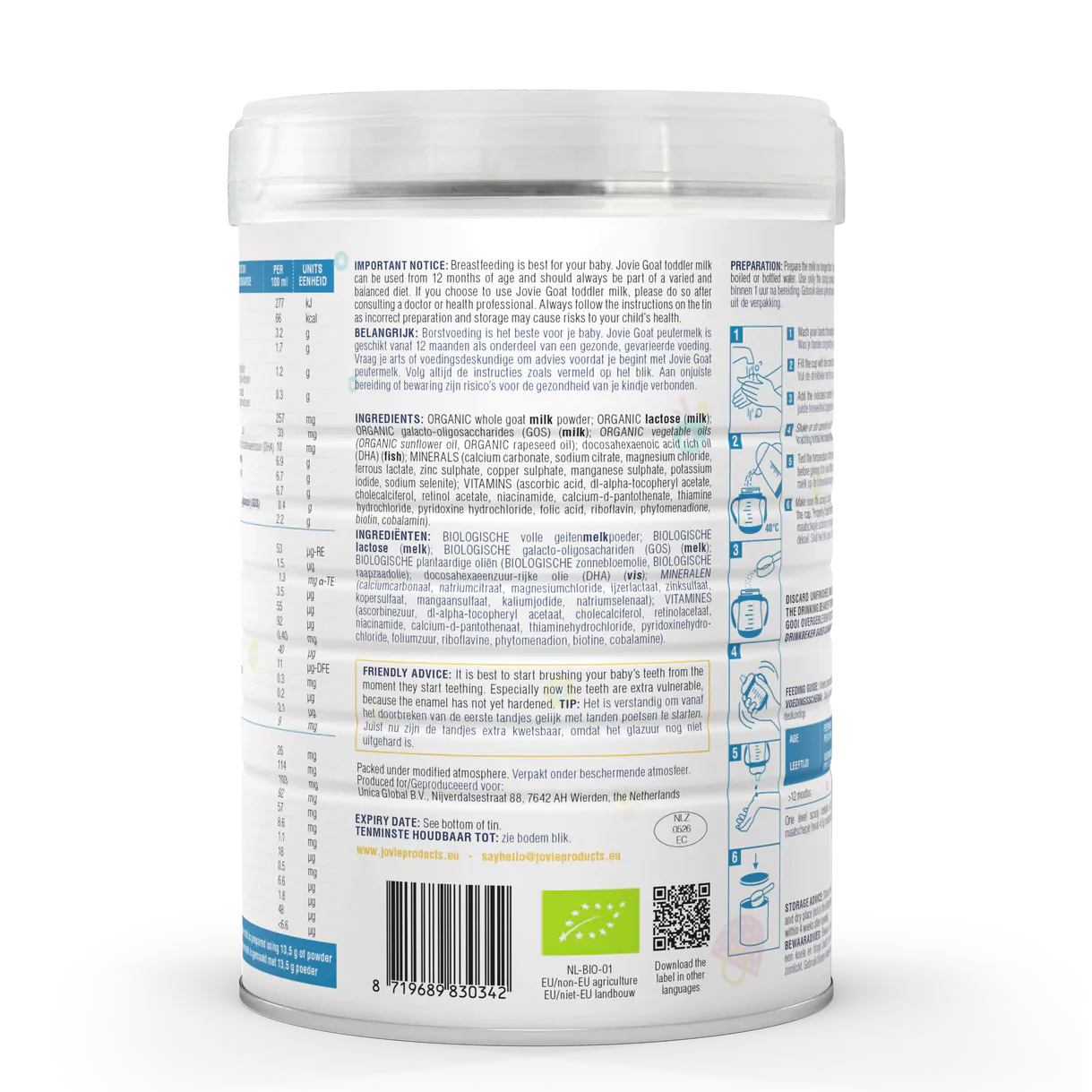 Jovie Organic Goat Toddler Milk 800g - Stage 3 -  12 Months + - Emmbaby Canada