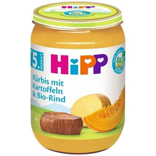 HiPP Pumpkin With Potatoes And Organic Beef Puree 190 G  - 6 Jars - Emmbaby Canada
