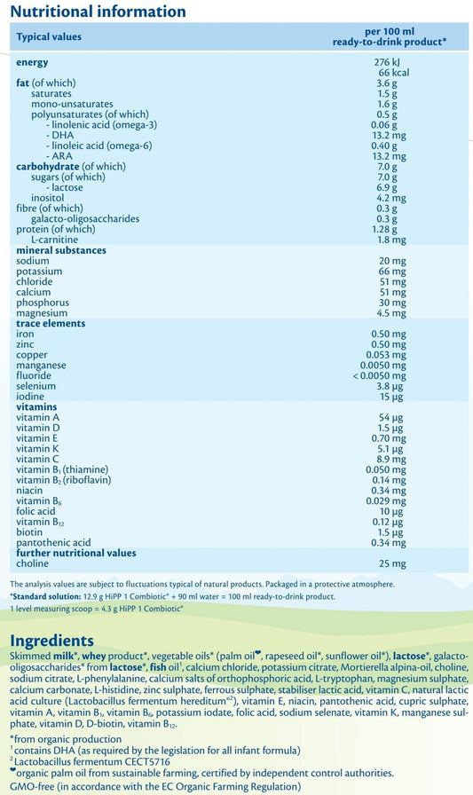 HiPP Stage 1 Organic Combiotic Formula (800g) - Emmbaby Canada